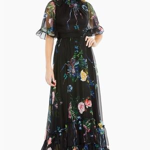 Mac Duggal Floral High Neck Flutter Sleeve